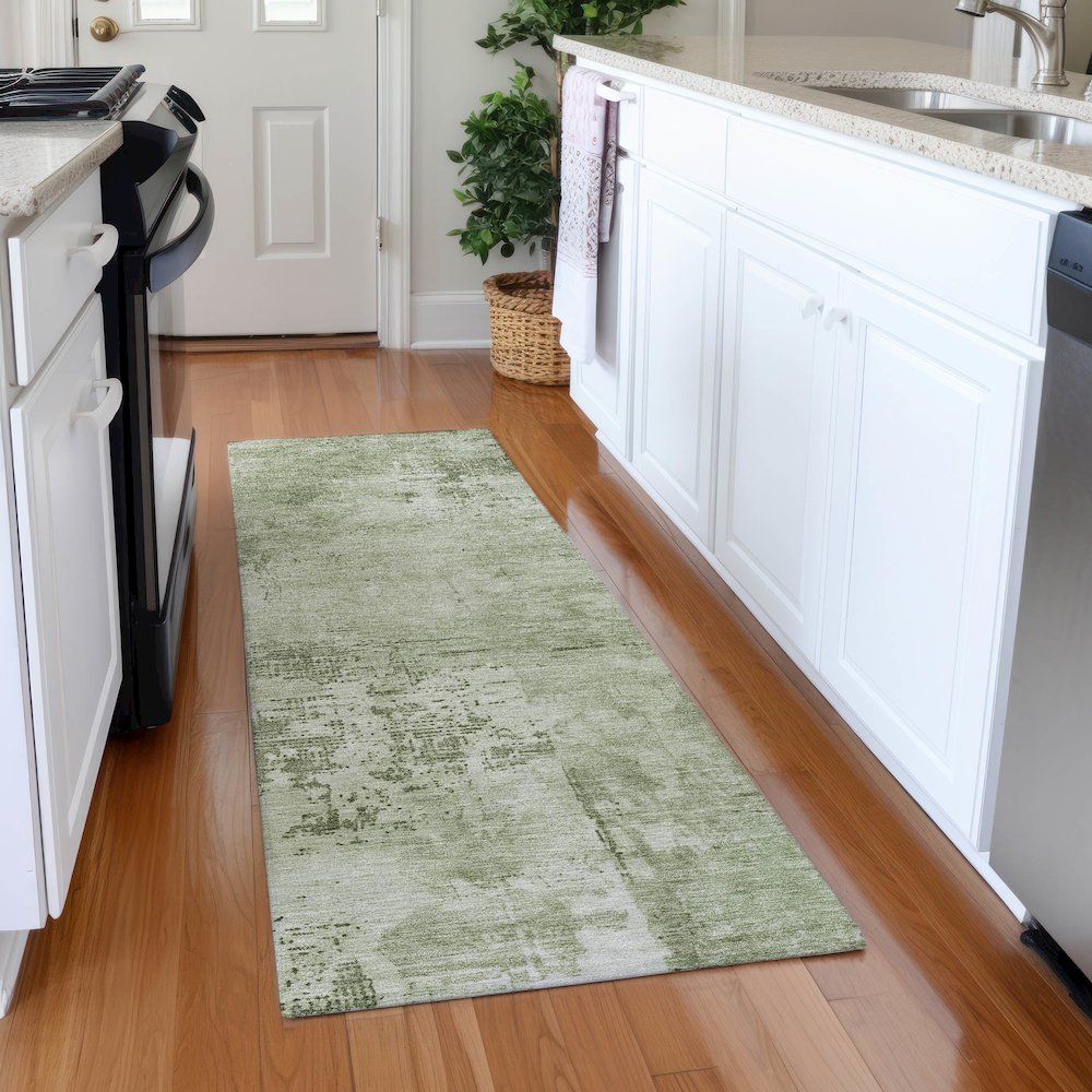 Premium Machine Washable Mayfield AMF1062 Olive 2'3" x 7'6" Runner Rug. Picture 5