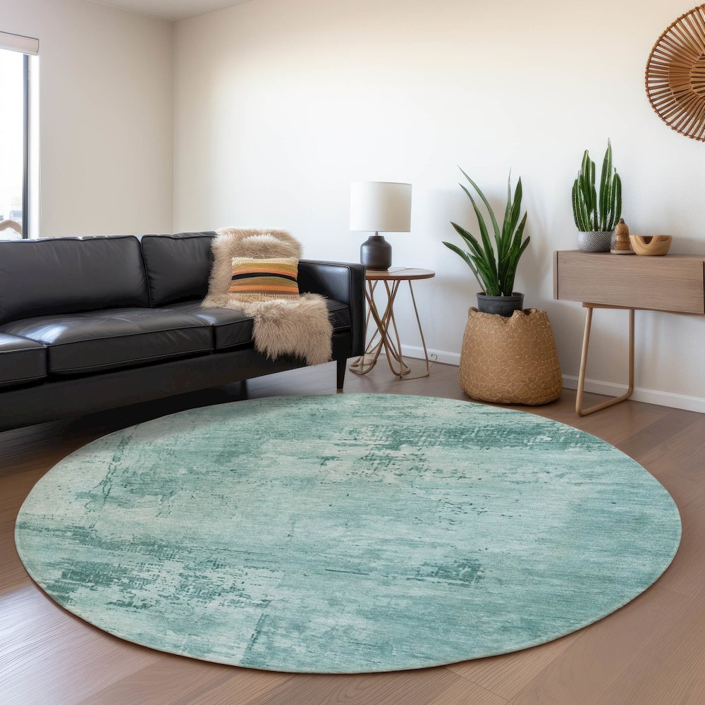 Premium Machine Washable Mayfield AMF1062 Teal 8' x 8' Round Rug. Picture 5