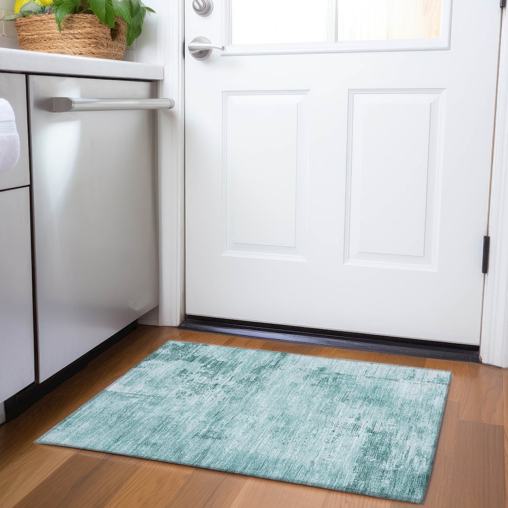 Premium Machine Washable Mayfield AMF1062 Teal 1'8" x 2'6" Rug. Picture 5
