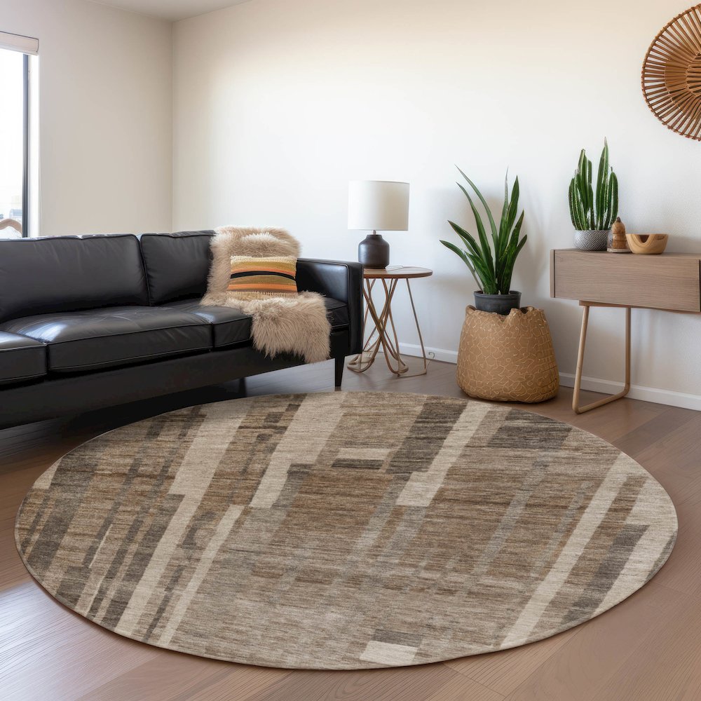 Premium Machine Washable Mayfield AMF1063 Brown 8' x 8' Round Rug. Picture 5