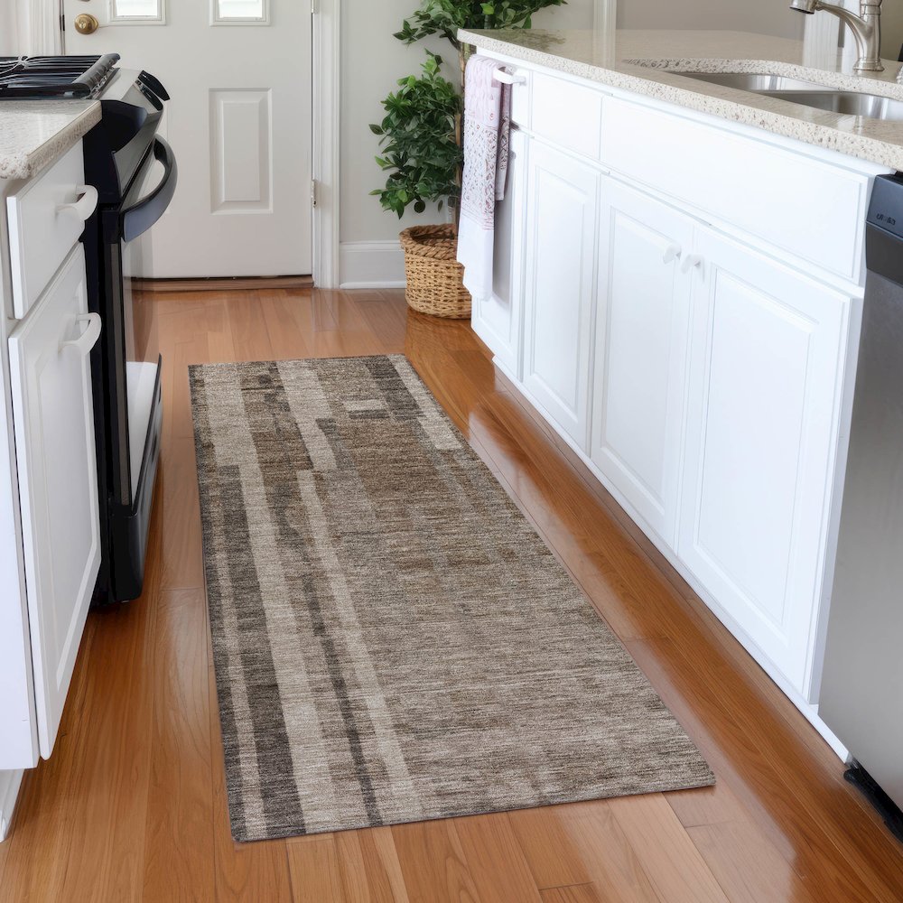 Premium Machine Washable Mayfield AMF1063 Brown 2'3" x 7'6" Runner Rug. Picture 5