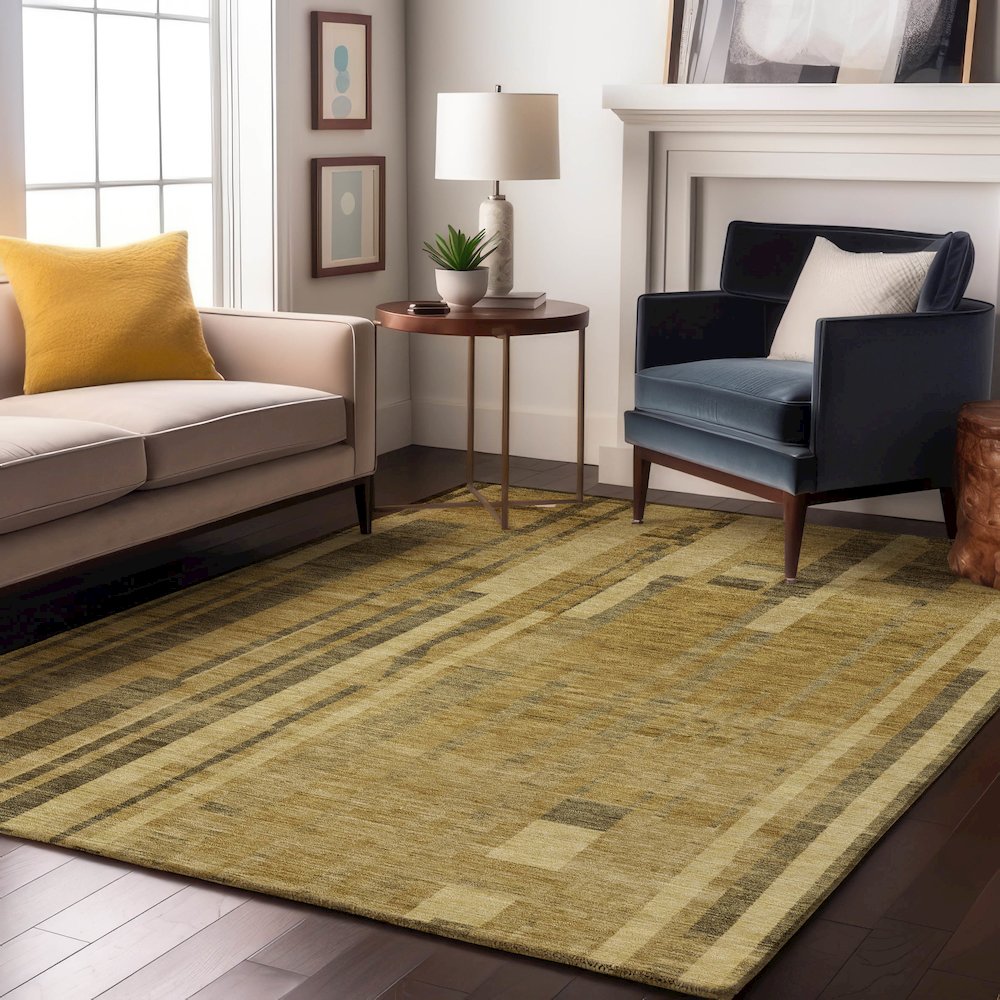 Premium Machine Washable Mayfield AMF1063 Gold 2'6" x 3'10" Rug. Picture 5