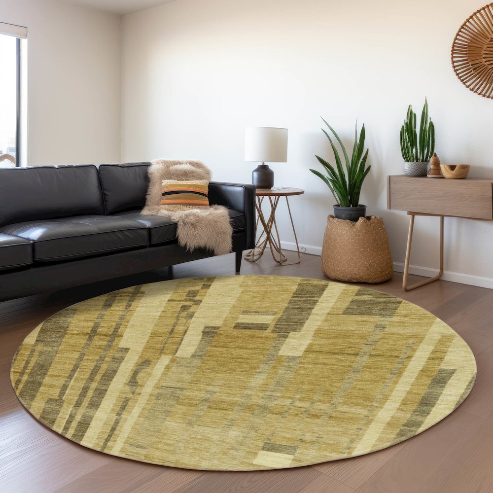 Premium Machine Washable Mayfield AMF1063 Gold 8' x 8' Round Rug. Picture 5