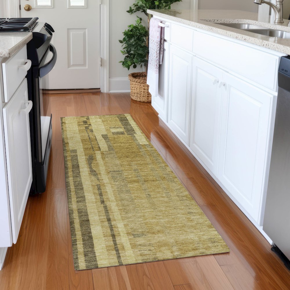 Premium Machine Washable Mayfield AMF1063 Gold 2'3" x 7'6" Runner Rug. Picture 5