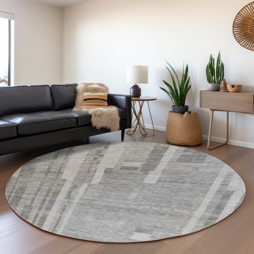 Premium Machine Washable Mayfield AMF1063 Gray 8' x 8' Round Rug. Picture 5