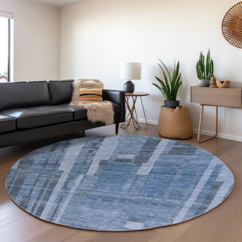 Premium Machine Washable Mayfield AMF1063 Navy 8' x 8' Round Rug. Picture 5