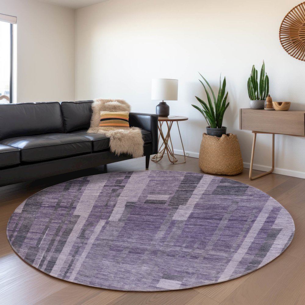 Premium Machine Washable Mayfield AMF1063 Purple 8' x 8' Round Rug. Picture 5