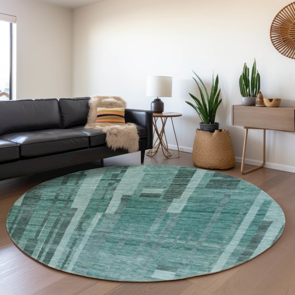 Premium Machine Washable Mayfield AMF1063 Teal 8' x 8' Round Rug. Picture 5