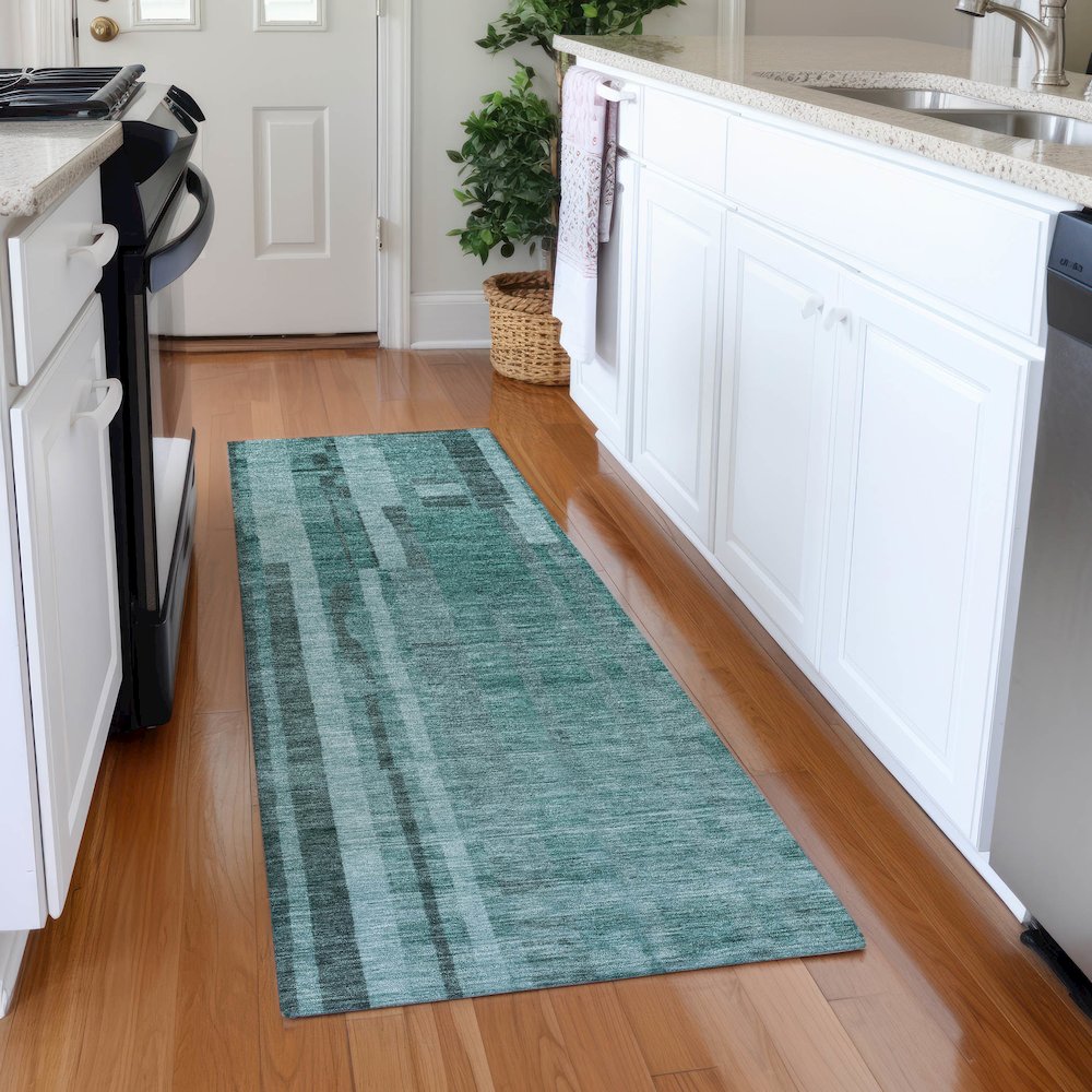 Premium Machine Washable Mayfield AMF1063 Teal 2'3" x 7'6" Runner Rug. Picture 5