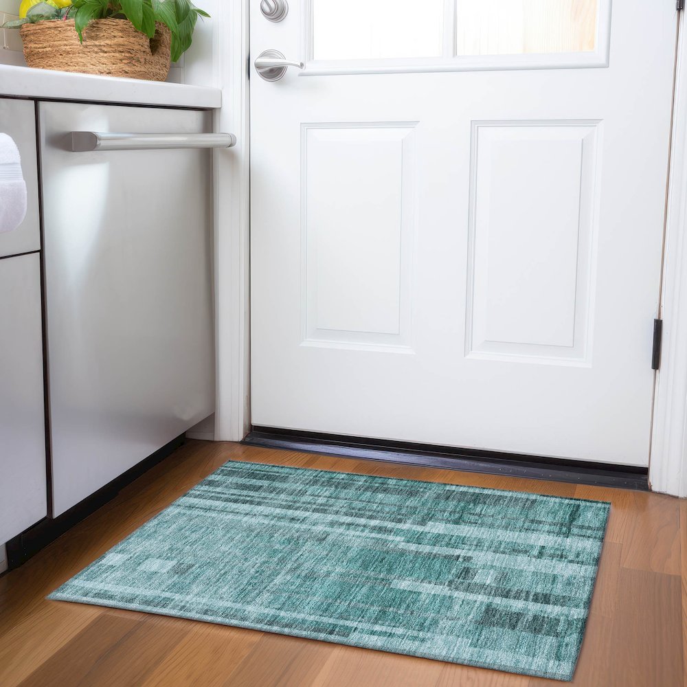 Premium Machine Washable Mayfield AMF1063 Teal 1'8" x 2'6" Rug. Picture 5