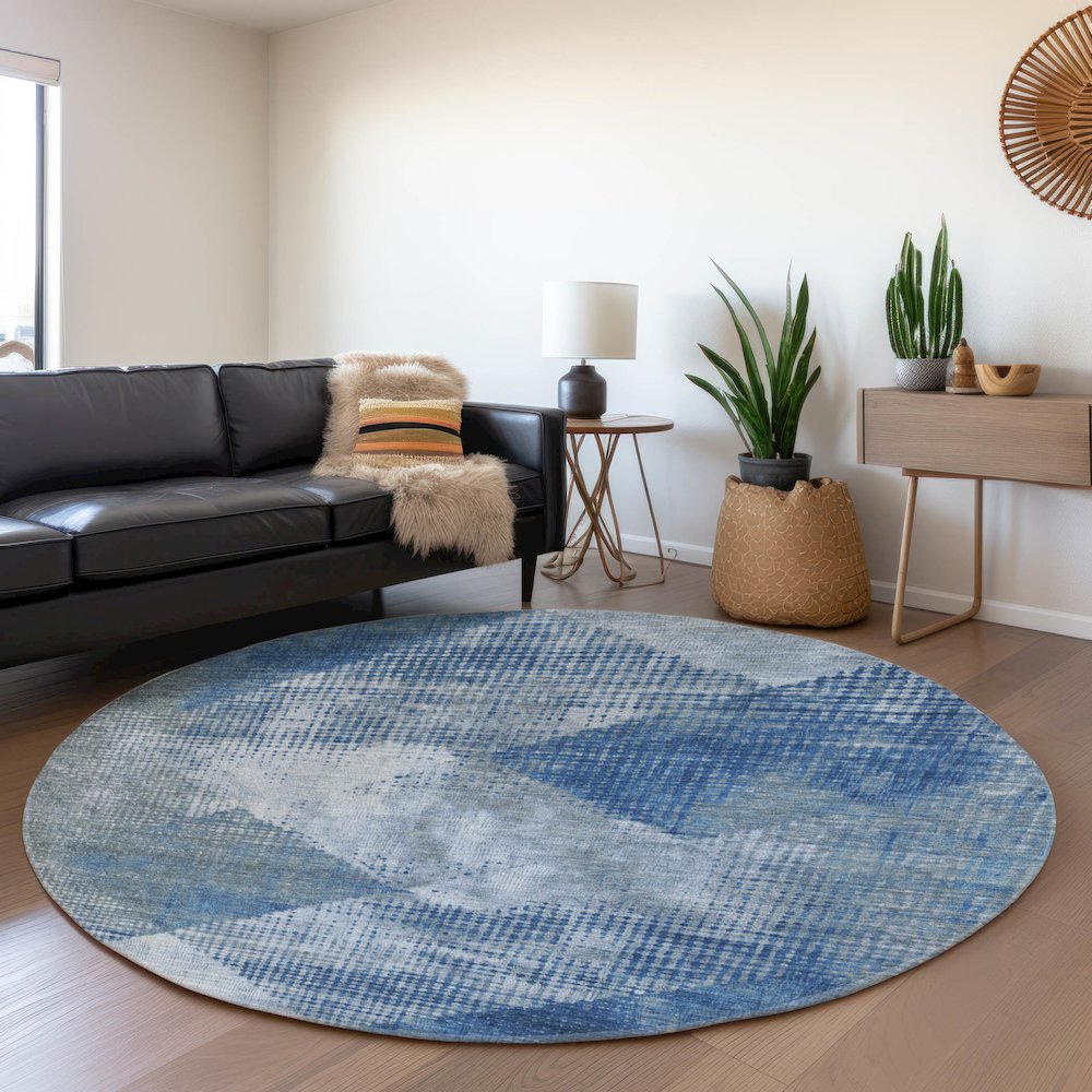 Premium Machine Washable Mayfield AMF1065 Blue 8' x 8' Round Rug. Picture 5