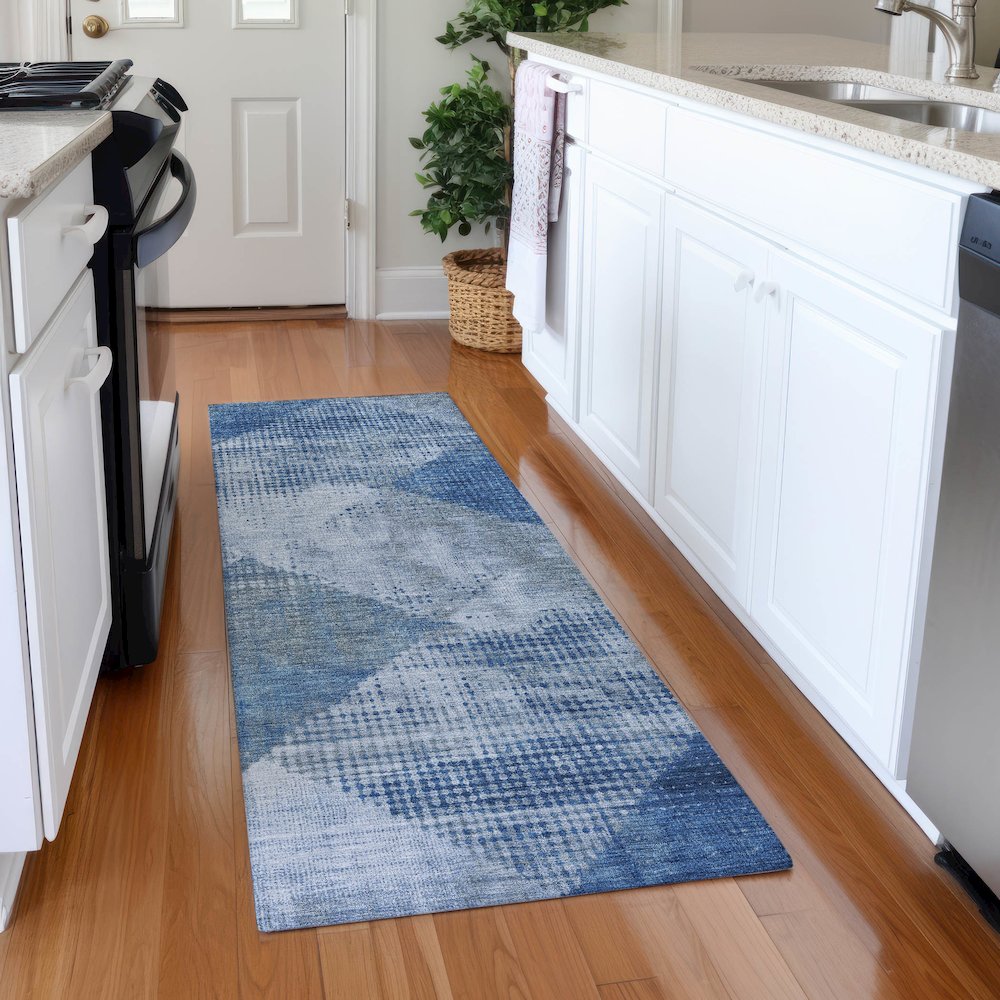 Premium Machine Washable Mayfield AMF1065 Blue 2'3" x 7'6" Runner Rug. Picture 5