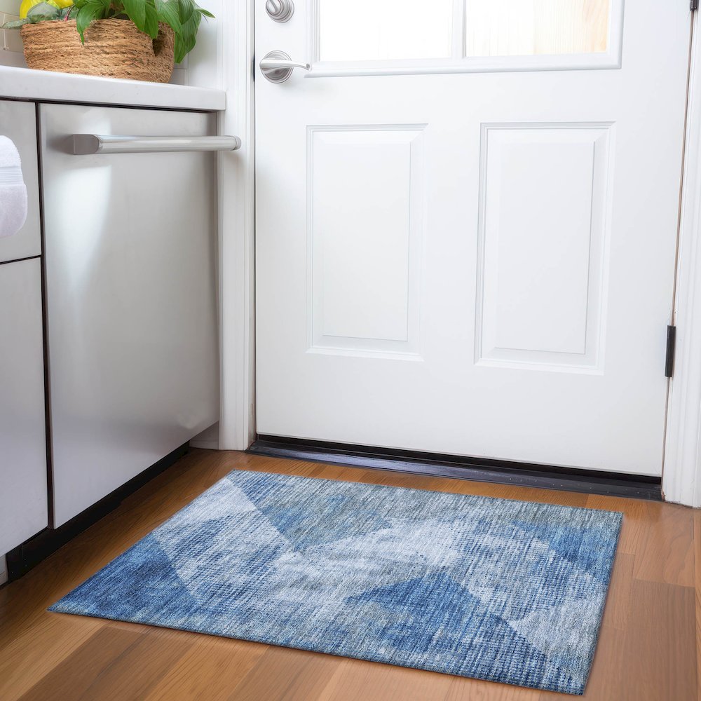 Premium Machine Washable Mayfield AMF1065 Blue 1'8" x 2'6" Rug. Picture 5