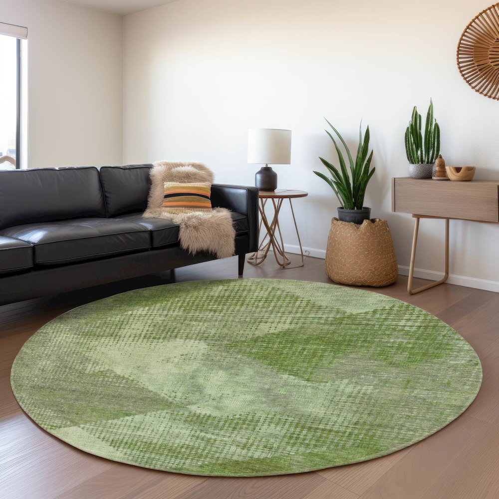 Premium Machine Washable Mayfield AMF1065 Green 8' x 8' Round Rug. Picture 5