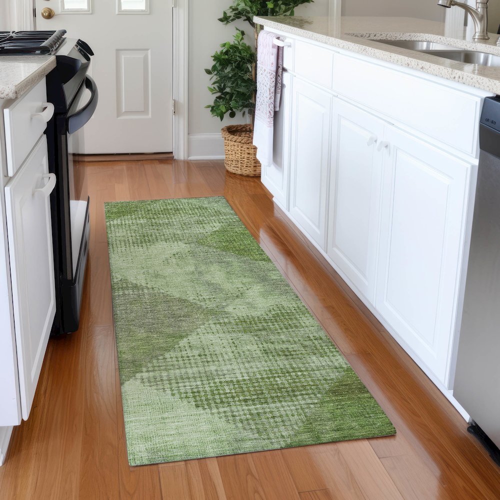 Premium Machine Washable Mayfield AMF1065 Green 2'3" x 7'6" Runner Rug. Picture 5