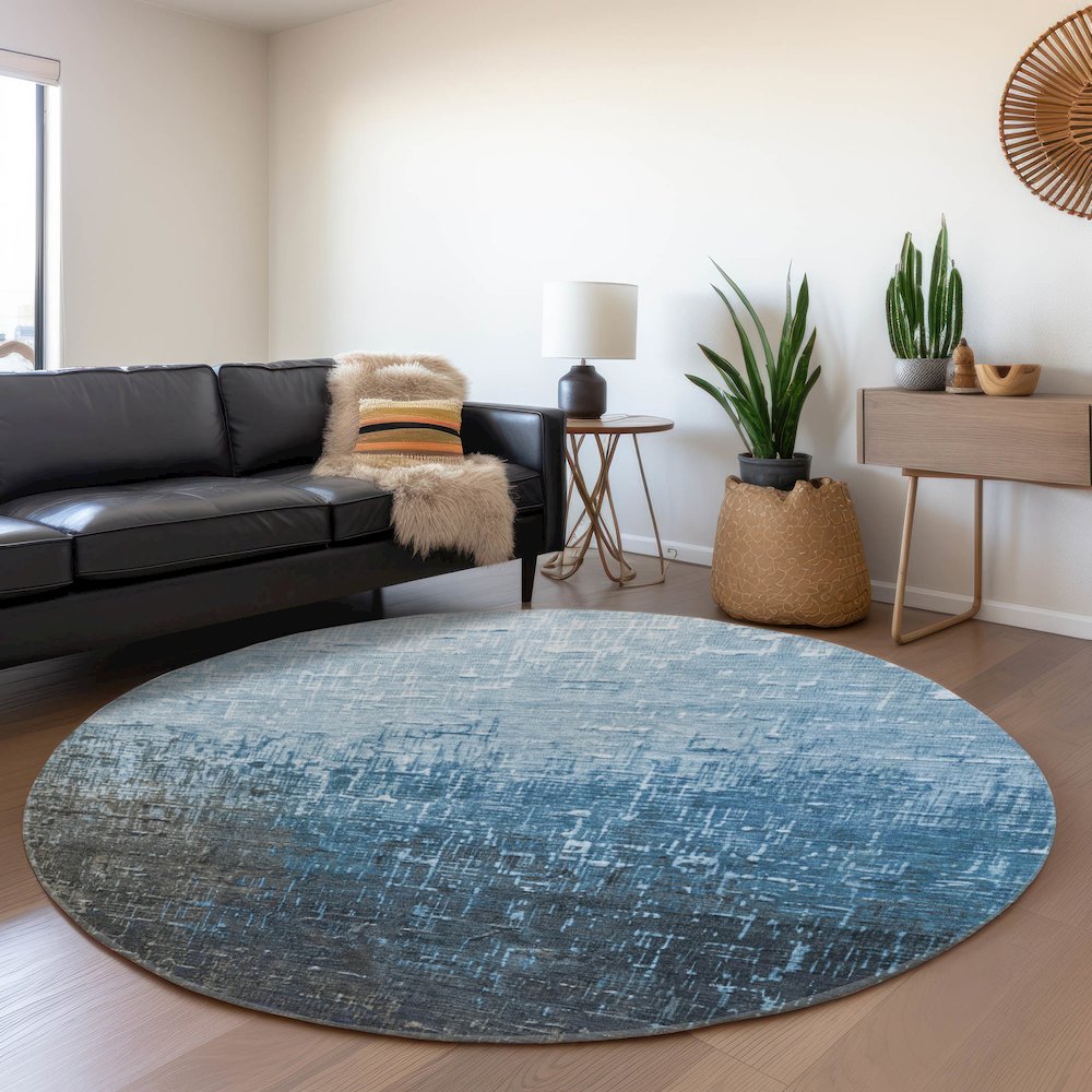 Premium Machine Washable Mayfield AMF1066 Blue 8' x 8' Round Rug. Picture 5
