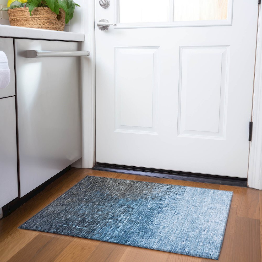 Premium Machine Washable Mayfield AMF1066 Blue 1'8" x 2'6" Rug. Picture 5