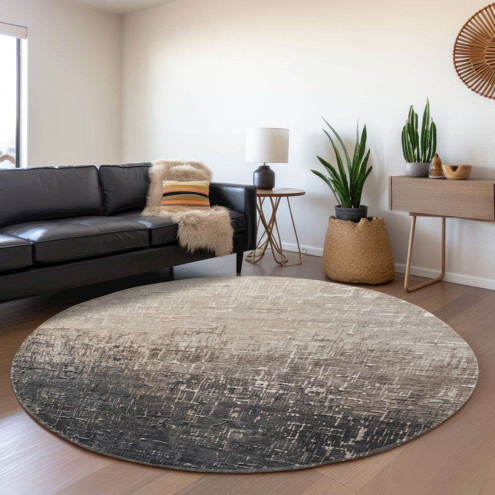 Premium Machine Washable Mayfield AMF1066 Khaki 8' x 8' Round Rug. Picture 5