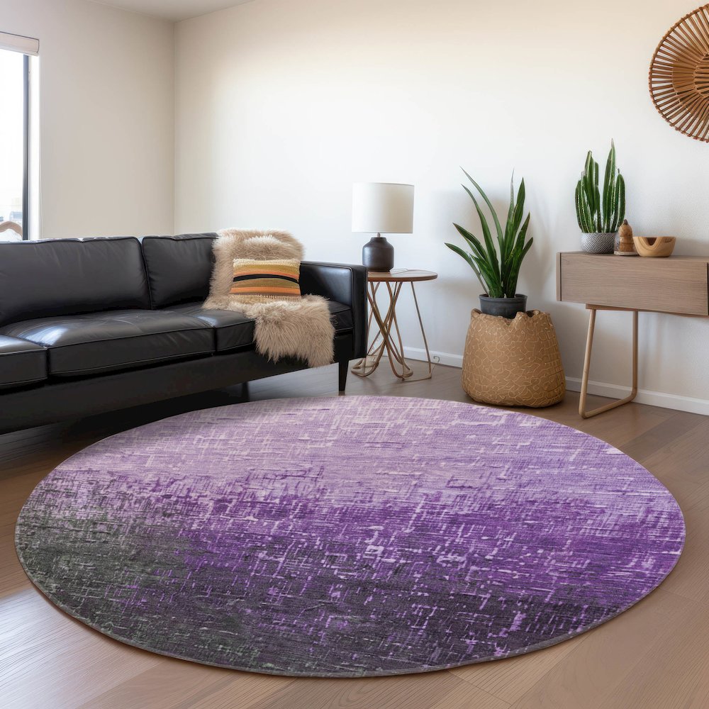 Premium Machine Washable Mayfield AMF1066 Purple 8' x 8' Round Rug. Picture 5