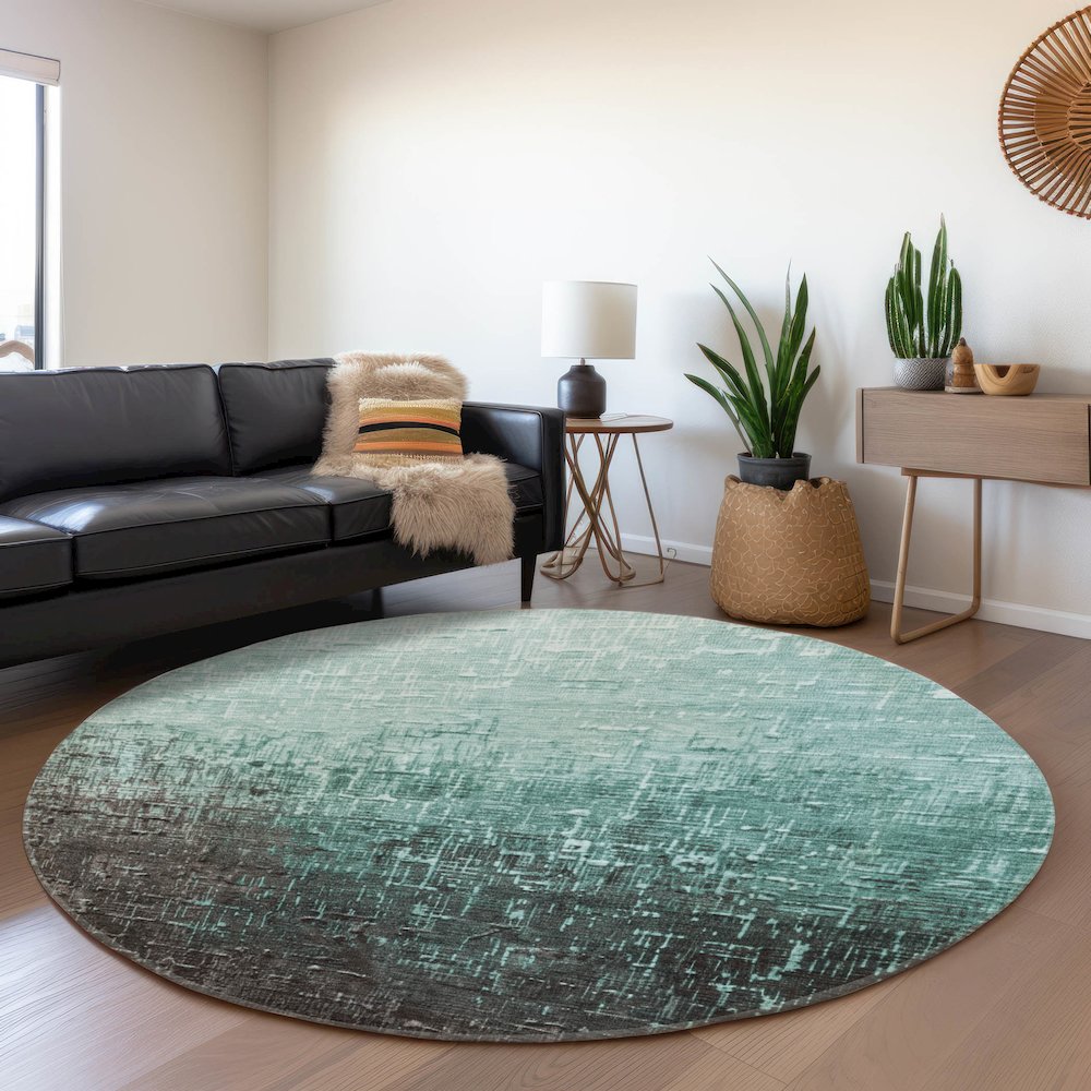 Premium Machine Washable Mayfield AMF1066 Teal 8' x 8' Round Rug. Picture 5