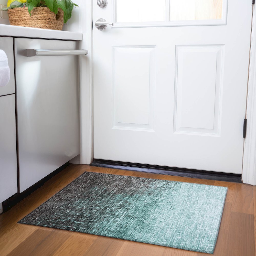 Premium Machine Washable Mayfield AMF1066 Teal 1'8" x 2'6" Rug. Picture 5