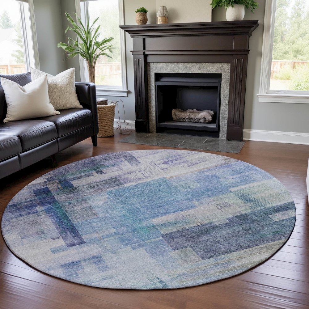 Premium Machine Washable Mayfield AMF1067 Blue 8' x 8' Round Rug. Picture 5