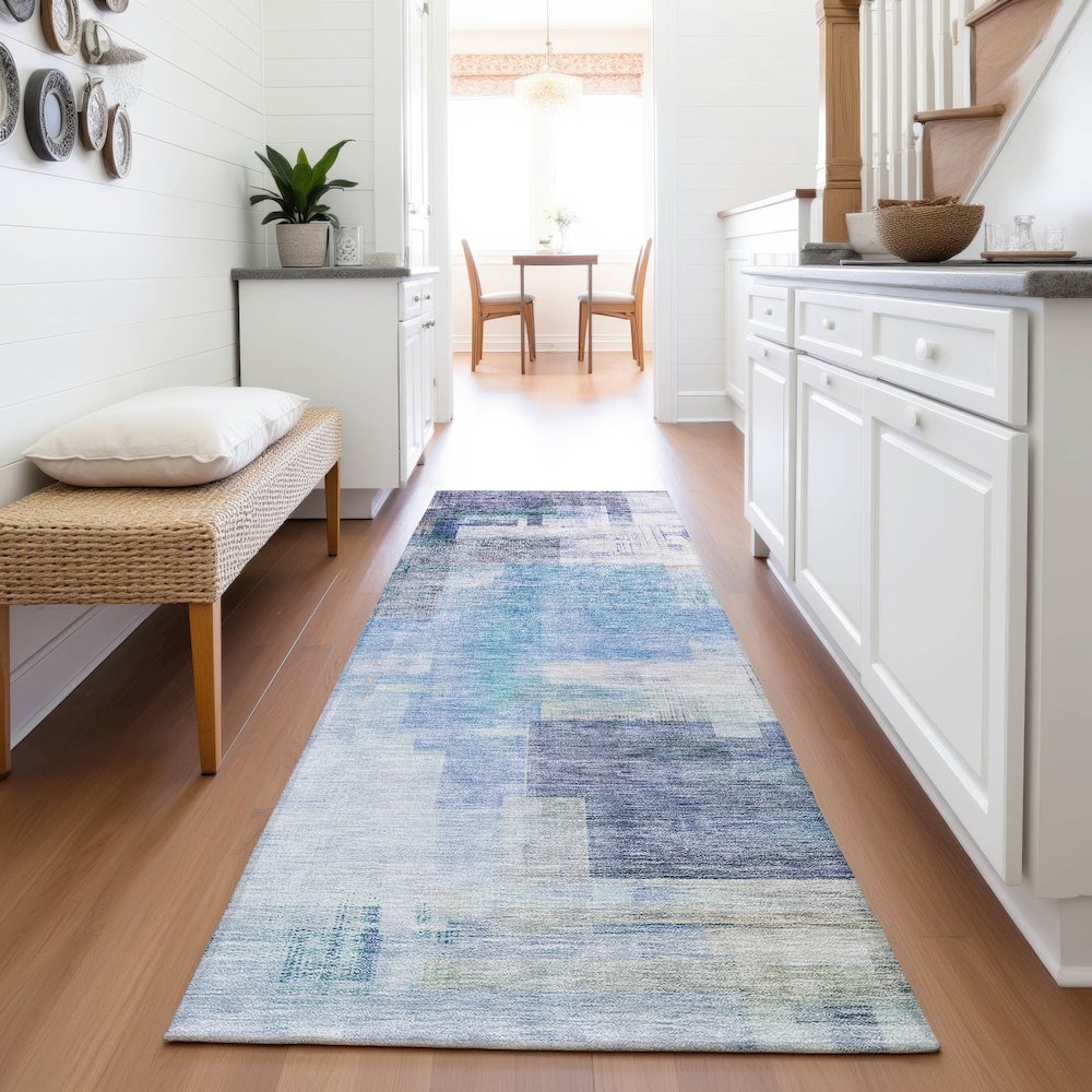Premium Machine Washable Mayfield AMF1067 Blue 2'3" x 7'6" Runner Rug. Picture 5