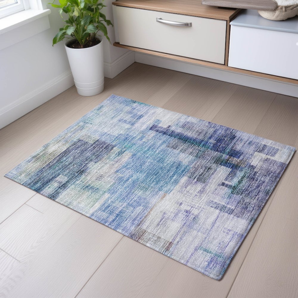 Premium Machine Washable Mayfield AMF1067 Blue 1'8" x 2'6" Rug. Picture 5