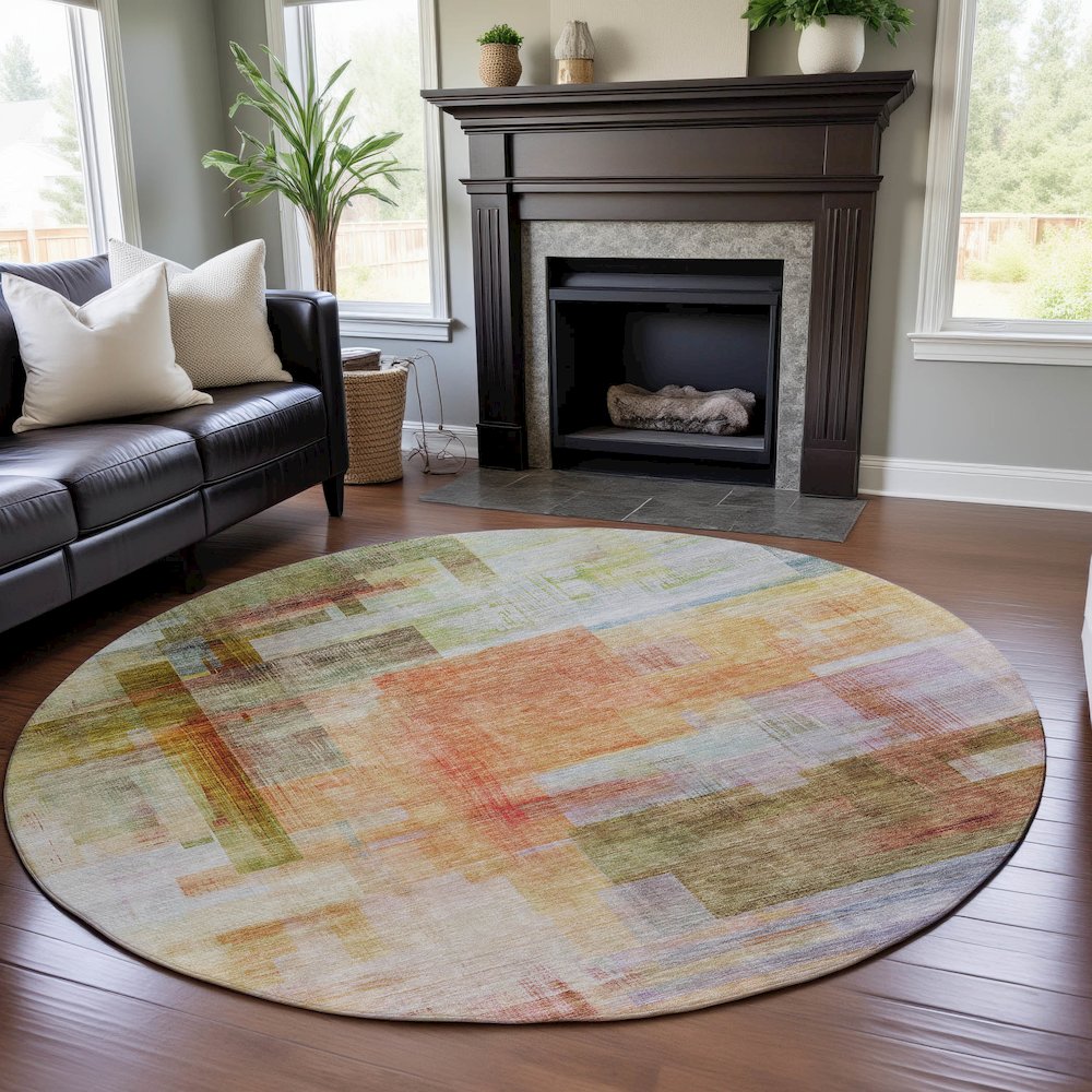 Premium Machine Washable Mayfield AMF1067 Coral 8' x 8' Round Rug. Picture 5
