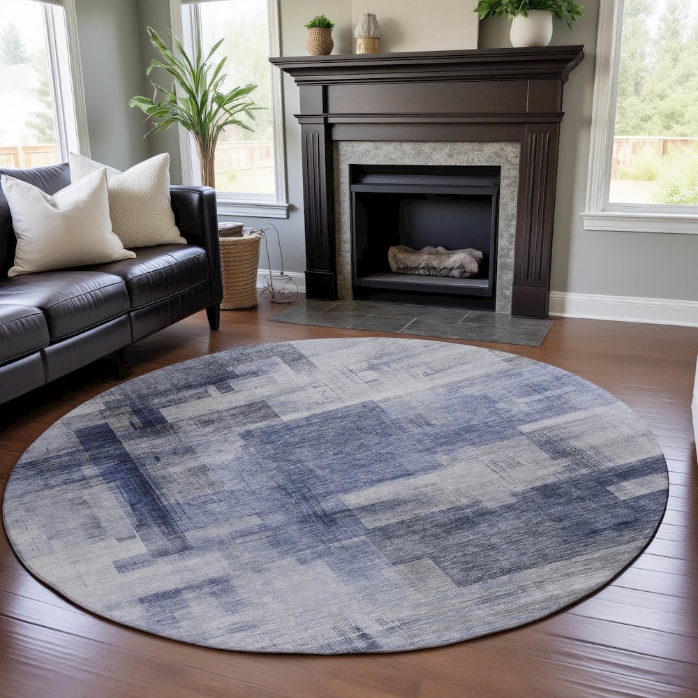Premium Machine Washable Mayfield AMF1067 Denim 8' x 8' Round Rug. Picture 5