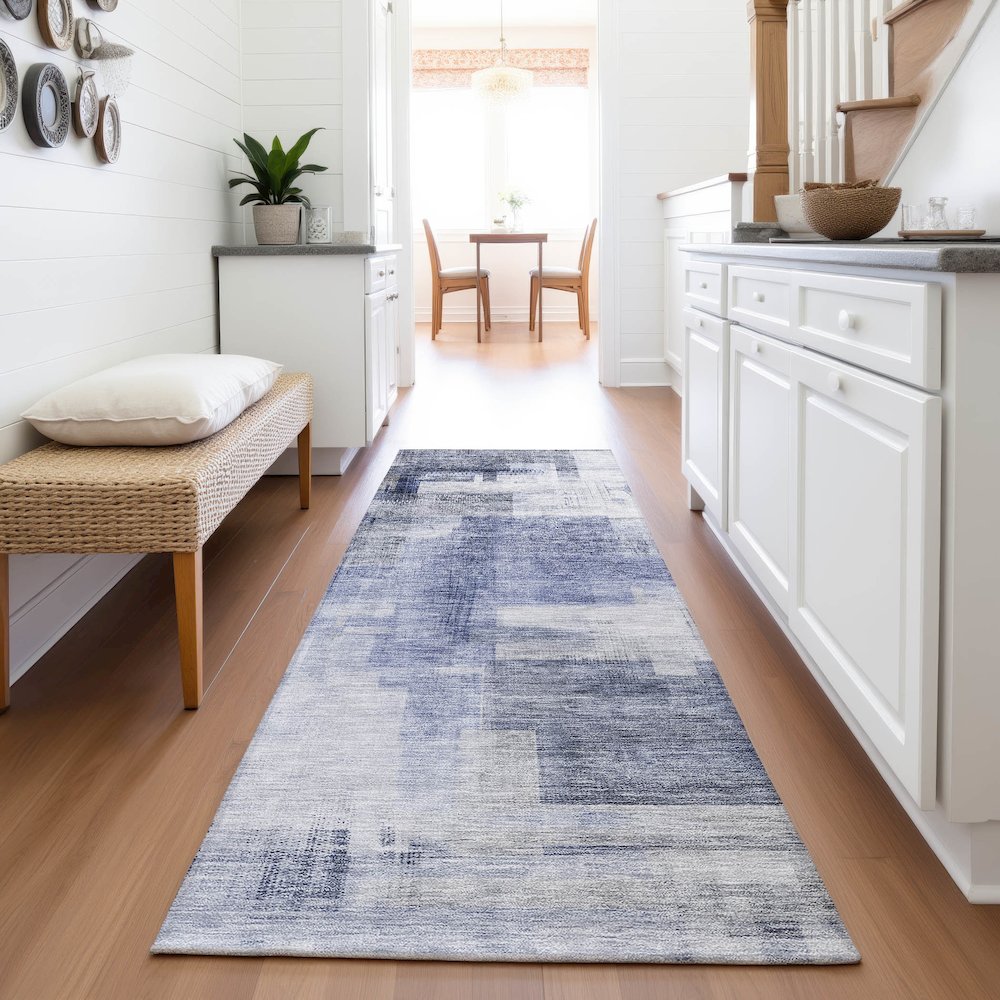 Premium Machine Washable Mayfield AMF1067 Denim 2'3" x 7'6" Runner Rug. Picture 5