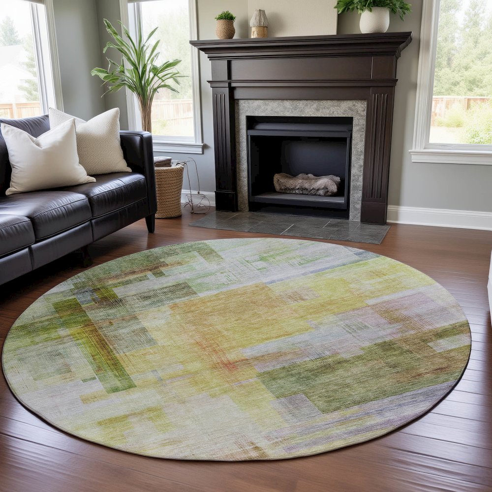 Premium Machine Washable Mayfield AMF1067 Green 8' x 8' Round Rug. Picture 5