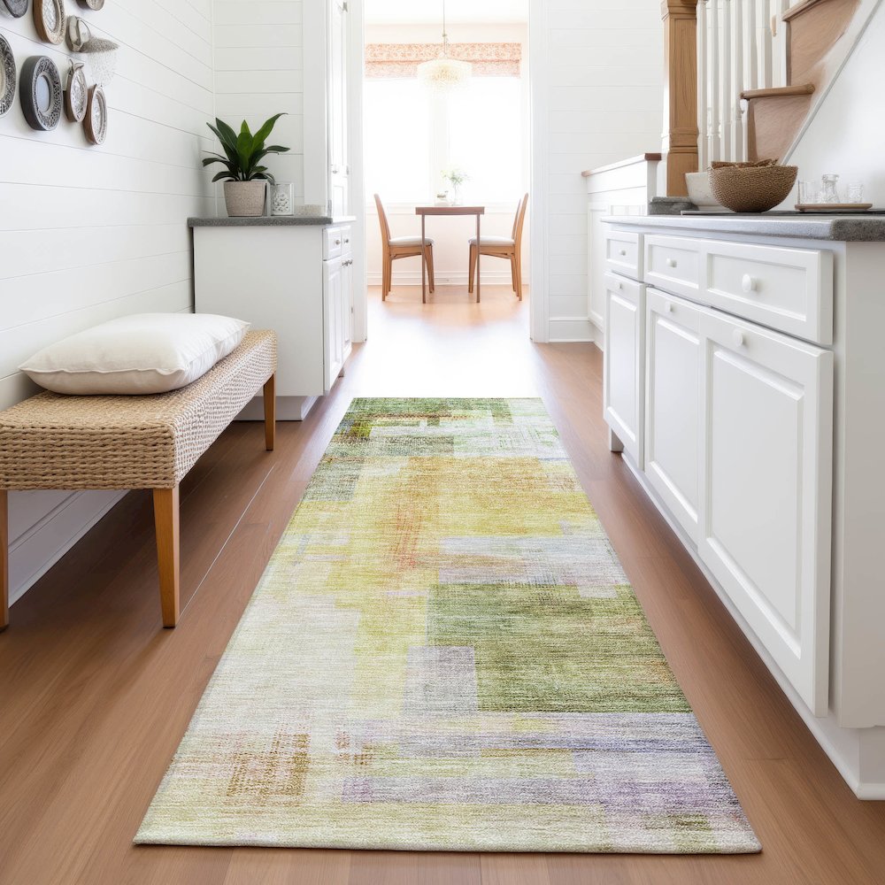 Premium Machine Washable Mayfield AMF1067 Green 2'3" x 7'6" Runner Rug. Picture 5