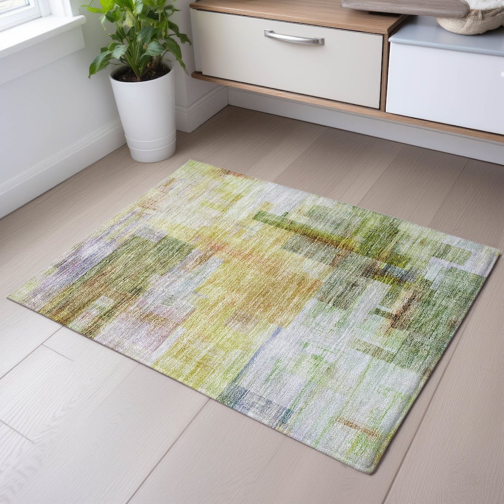 Premium Machine Washable Mayfield AMF1067 Green 1'8" x 2'6" Rug. Picture 5