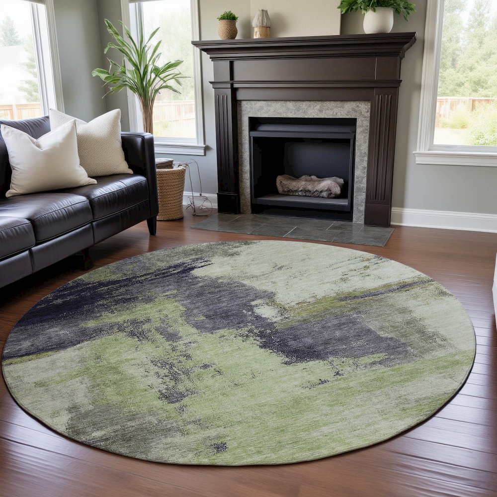 Premium Machine Washable Mayfield AMF1068 Fern 8' x 8' Round Rug. Picture 5