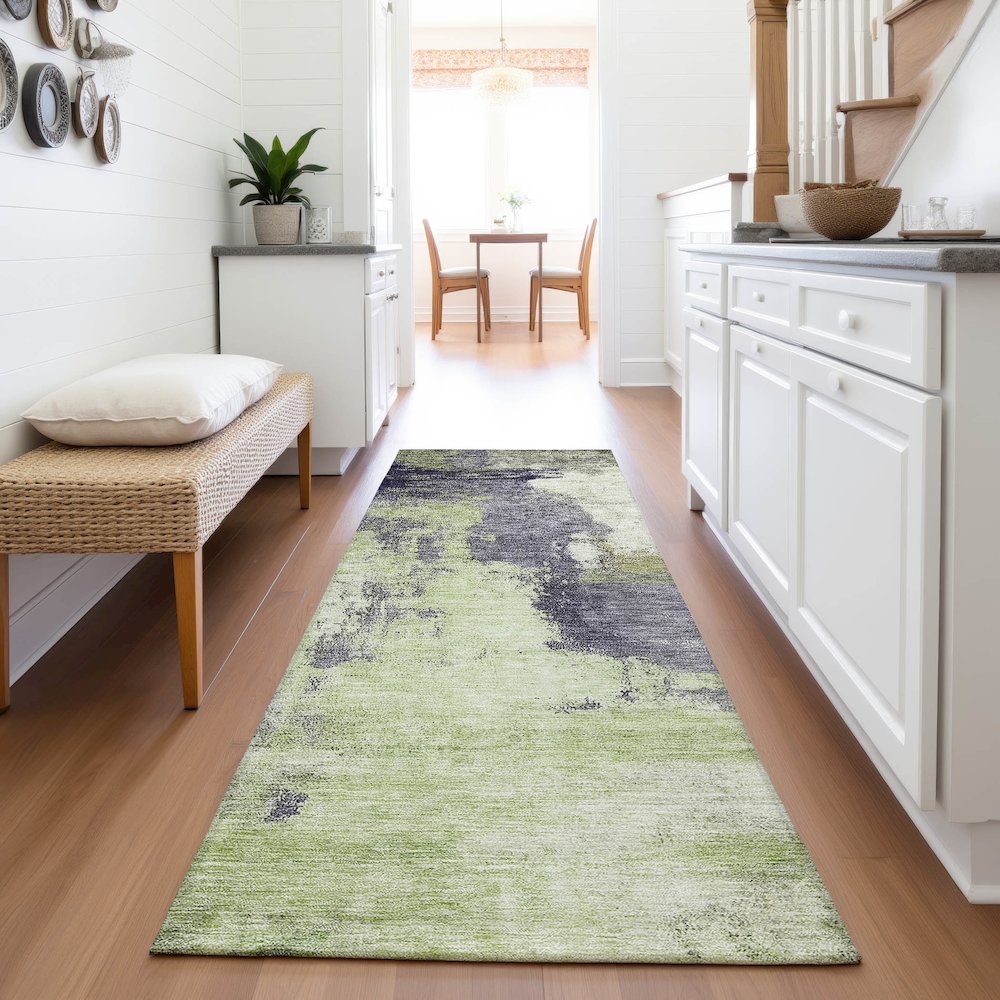 Premium Machine Washable Mayfield AMF1068 Fern 2'3" x 7'6" Runner Rug. Picture 5