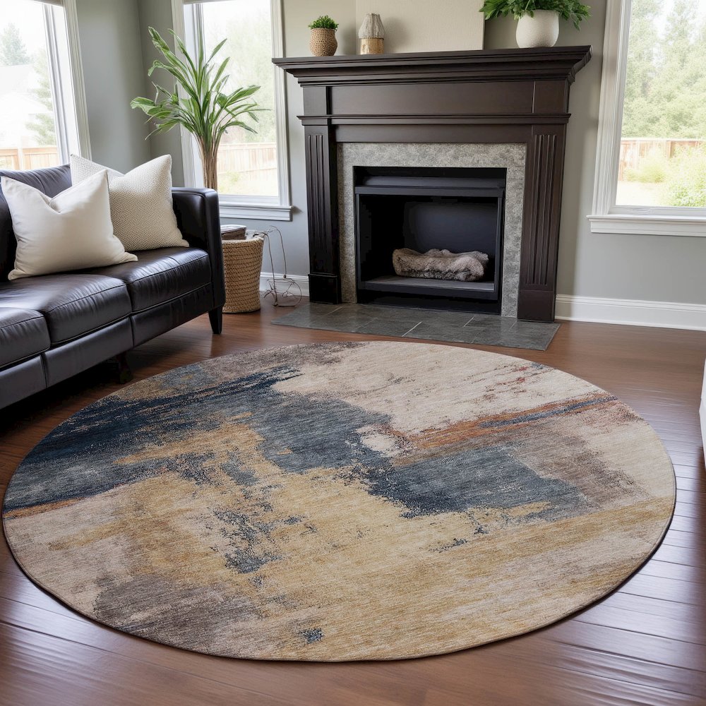 Premium Machine Washable Mayfield AMF1068 Gold 8' x 8' Round Rug. Picture 5