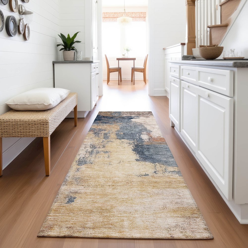 Premium Machine Washable Mayfield AMF1068 Gold 2'3" x 7'6" Runner Rug. Picture 5