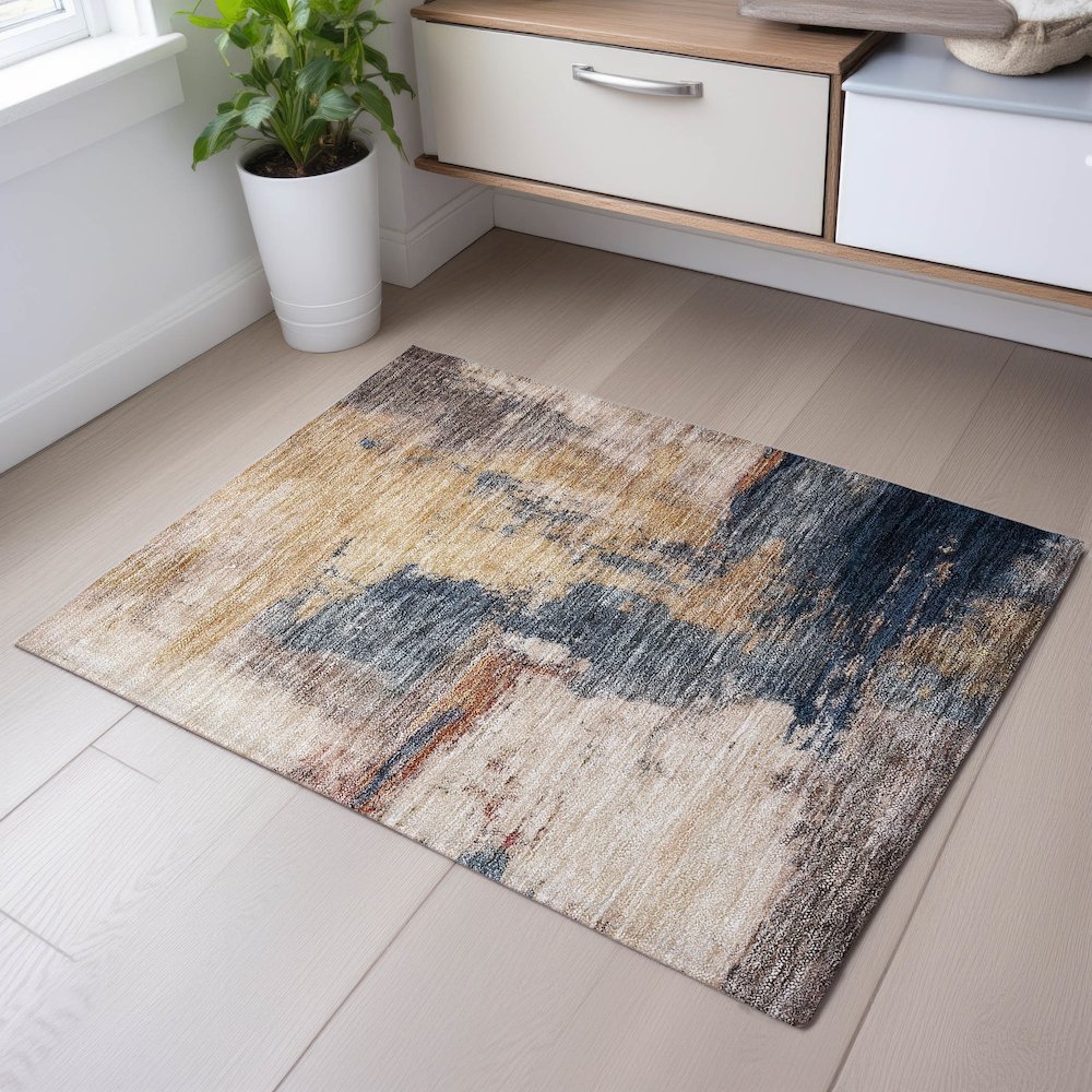 Premium Machine Washable Mayfield AMF1068 Gold 1'8" x 2'6" Rug. Picture 5