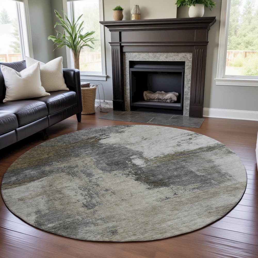 Premium Machine Washable Mayfield AMF1068 Gray 8' x 8' Round Rug. Picture 5