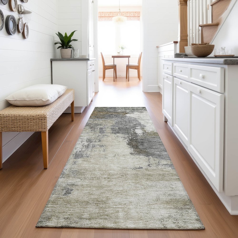 Premium Machine Washable Mayfield AMF1068 Gray 2'3" x 7'6" Runner Rug. Picture 5