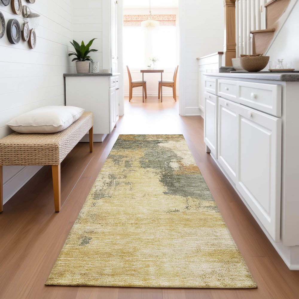 Premium Machine Washable Mayfield AMF1068 Sage 2'3" x 7'6" Runner Rug. Picture 5