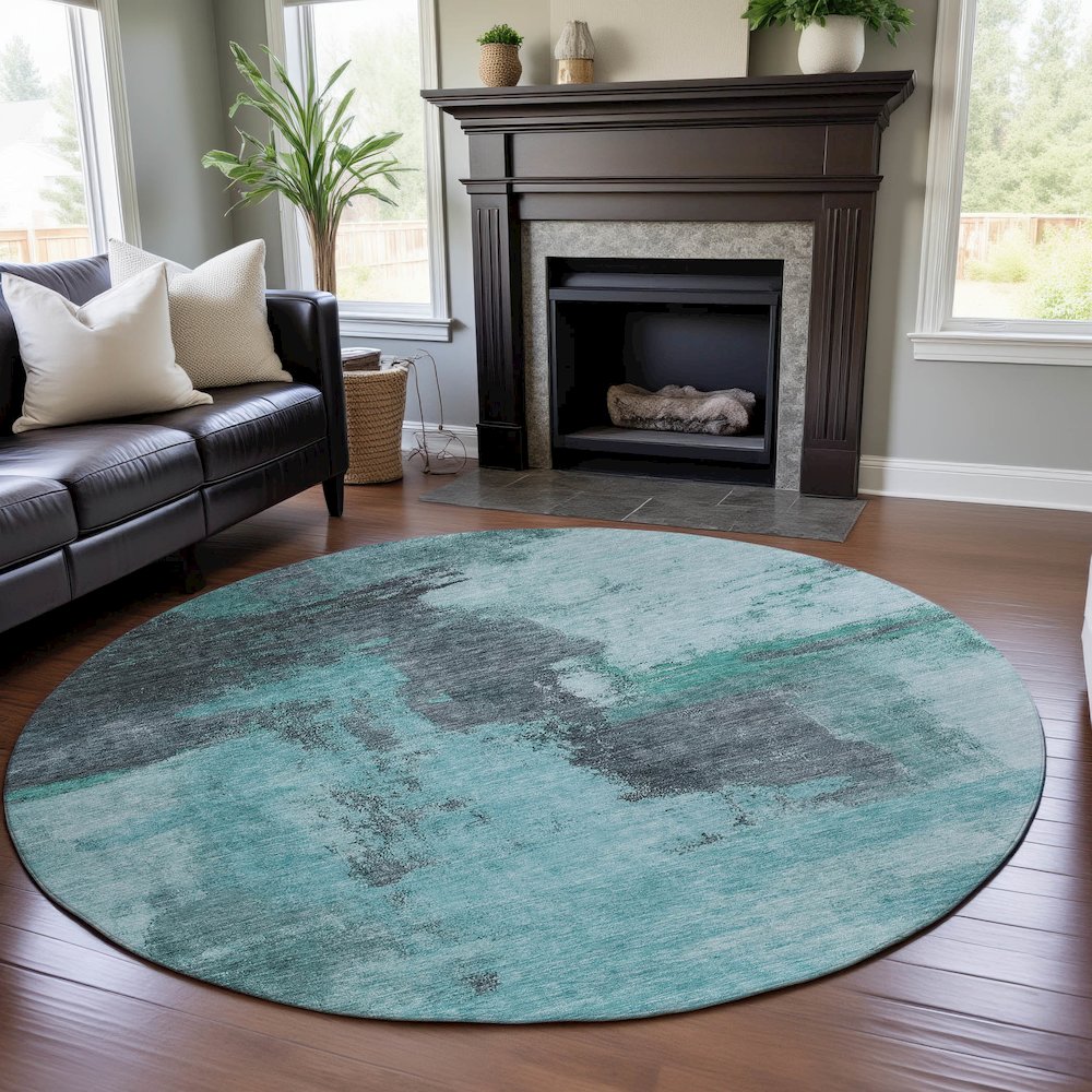 Premium Machine Washable Mayfield AMF1068 Teal 8' x 8' Round Rug. Picture 5
