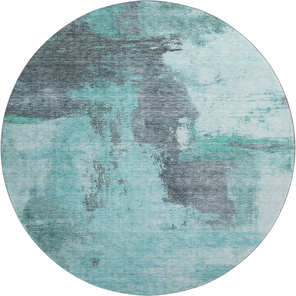Premium Machine Washable Mayfield AMF1068 Teal 8' x 8' Round Rug. Picture 1