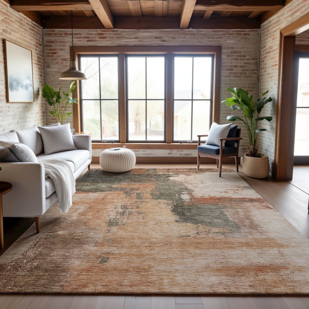 Premium Machine Washable Mayfield AMF1068 Terracotta 2'6" x 3'10" Rug. Picture 5