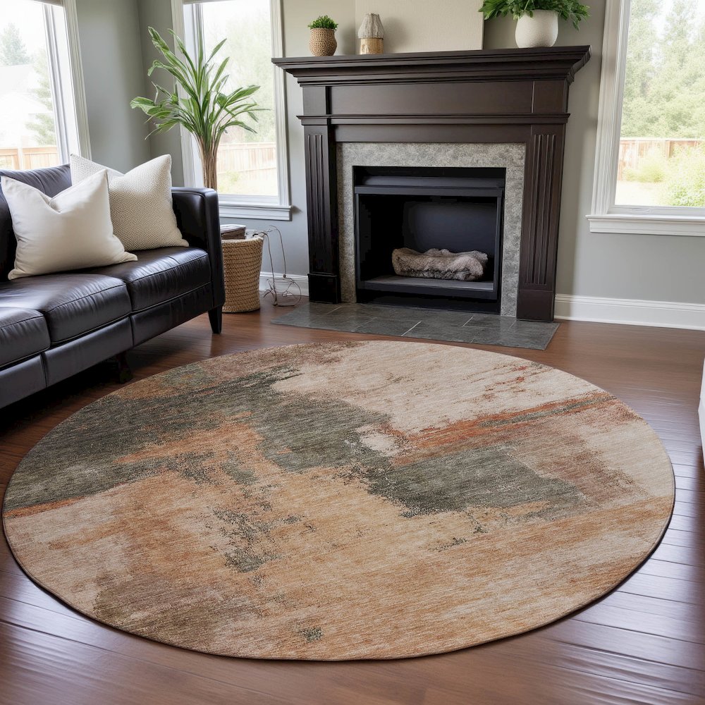 Premium Machine Washable Mayfield AMF1068 Terracotta 8' x 8' Round Rug. Picture 5