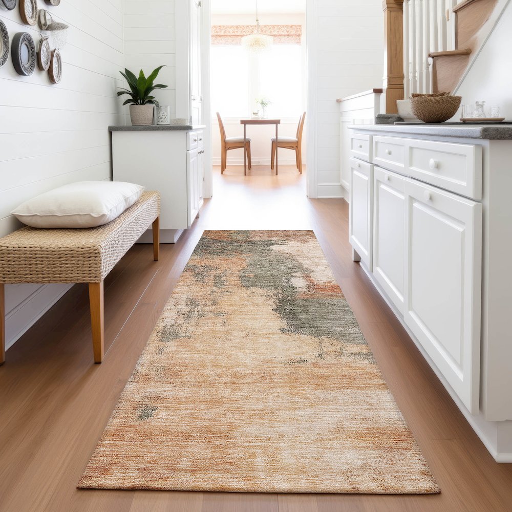 Premium Machine Washable Mayfield AMF1068 Terracotta 2'3" x 7'6" Runner Rug. Picture 5