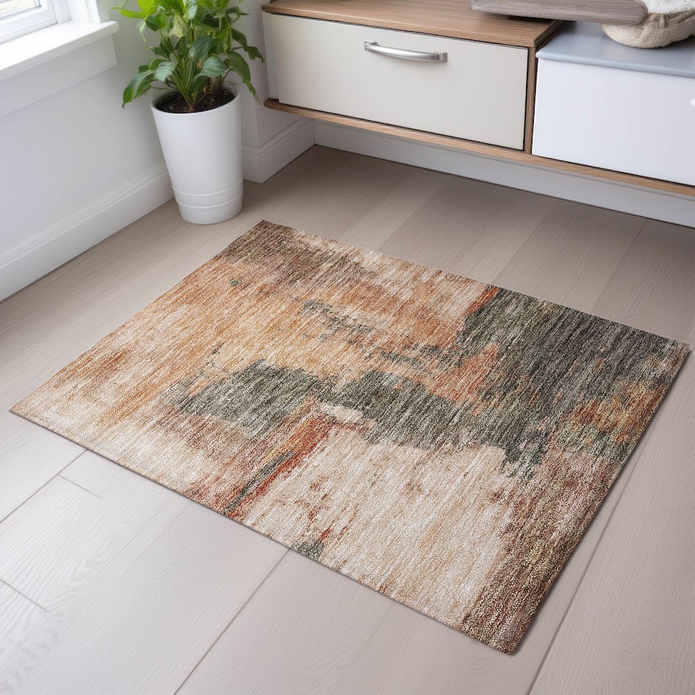 Premium Machine Washable Mayfield AMF1068 Terracotta 1'8" x 2'6" Rug. Picture 5