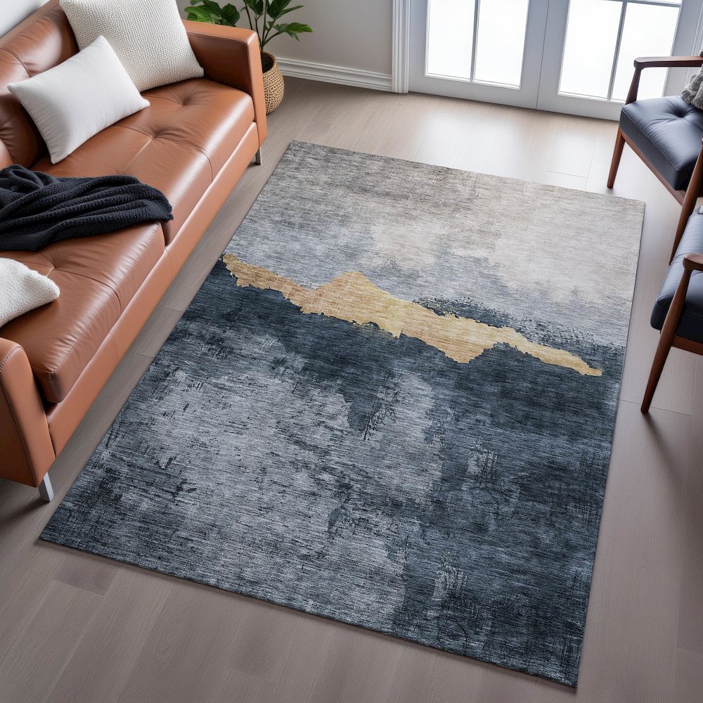 Premium Machine Washable Mayfield AMF1069 Blue 2'6" x 3'10" Rug. Picture 6