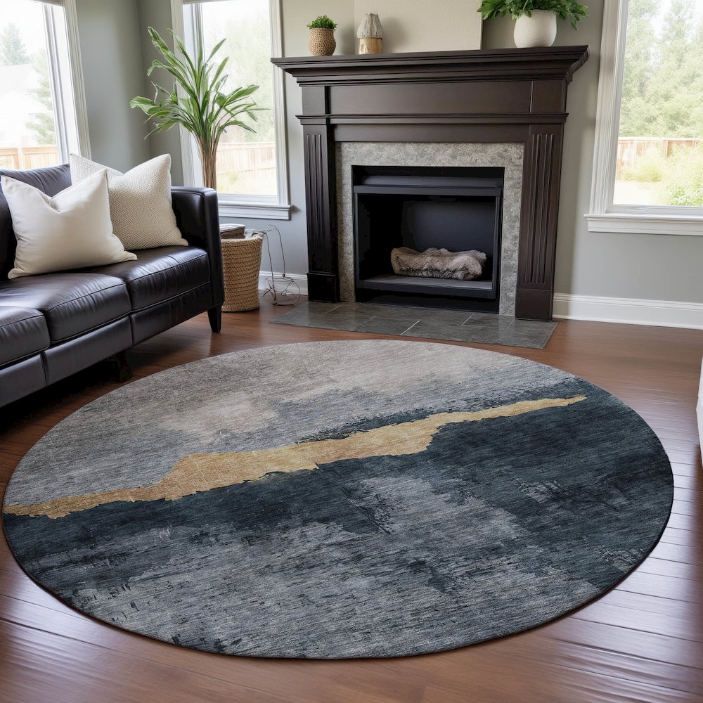 Premium Machine Washable Mayfield AMF1069 Blue 8' x 8' Round Rug. Picture 5